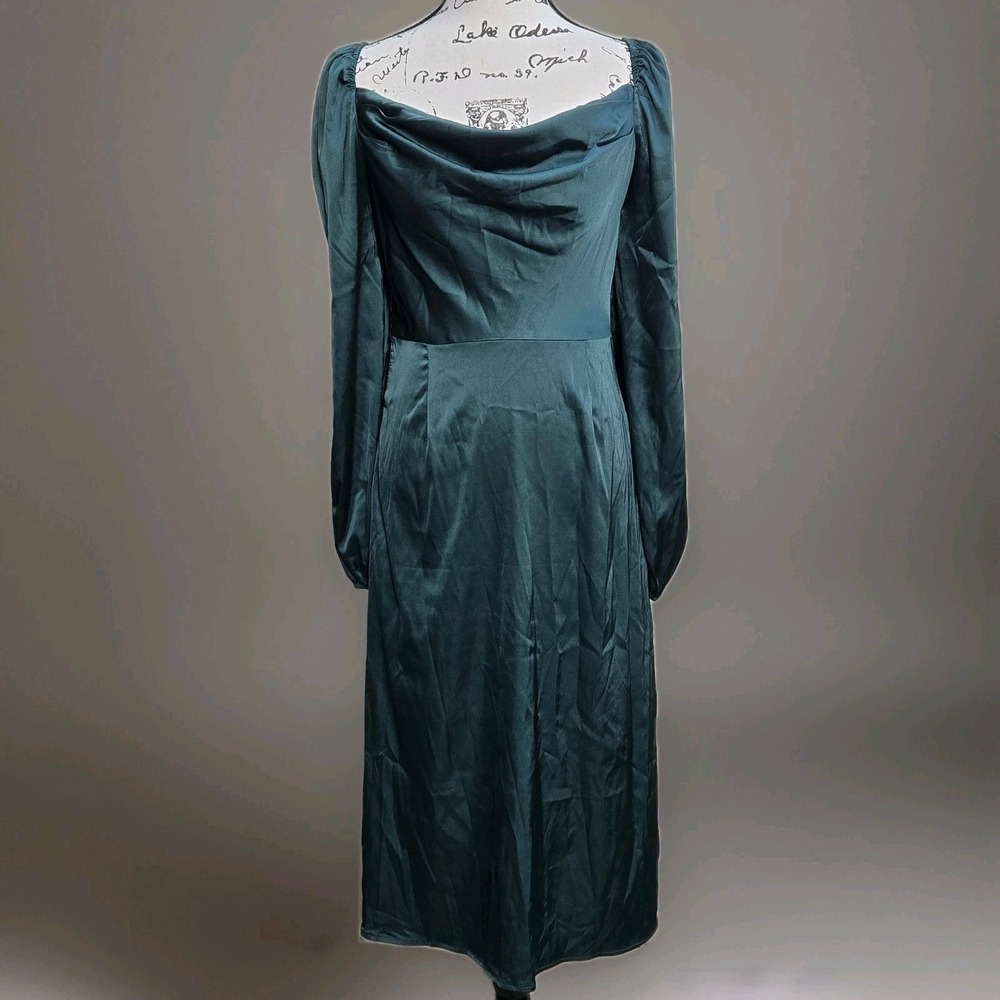 Unbranded Womens Dress Sz M Green Satin Long Sleeve Party Holiday Y2K Lightweigh - Picture 3 of 16